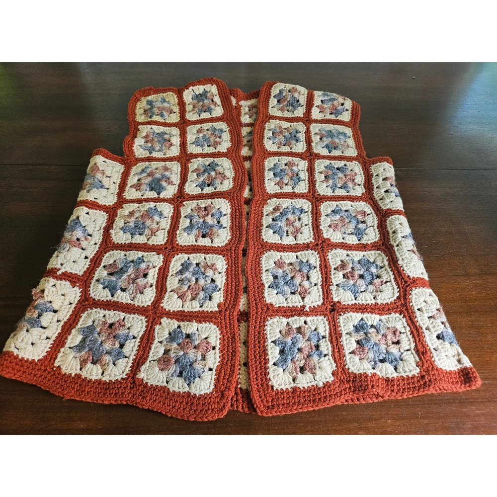 Handmade Crochet Granny Square Vest Women M/L Multi Color Boho Vintage Style